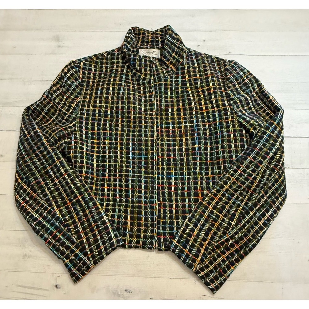 Soiree vintage 100% silk rainbow multicolor blazer jacket made USA‎ women Medium